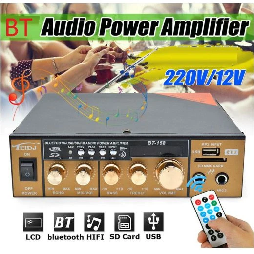 AMPLIFICATORE KARAOKE BLUETOOTH STEREO HIFI 2 CANALI DISPLAY USB SD GOLD ORO 1 AMPLIFICATORE KARAOKE BLUETOOTH STEREO HIFI 2 CANALI DISPLAY USB SD GOLD ORO
