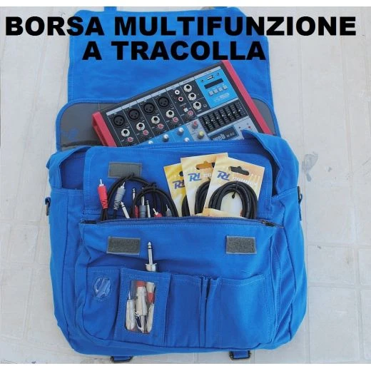 BORSA MULTIFUNZIONE TRACOLLA BLU PORTA COMPUTER PC MIXER CAVI CONNETTORI 4 BORSA MULTIFUNZIONE TRACOLLA BLU PORTA COMPUTER PC MIXER CAVI CONNETTORI - immagine 4