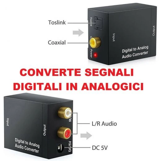 CONVERTITORE AUDIO DA DIGITALE AD ANALOGICO RCA COASSIALE TOSLINK 1 CONVERTITORE AUDIO DA DIGITALE AD ANALOGICO RCA COASSIALE TOSLINK