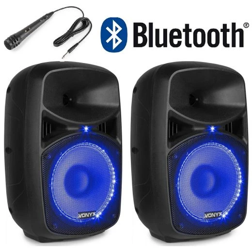COPPIA CASSE AMPLIFICATE 400W DIFFUSORI KARAOKE BLUETOOTH LED USB 1 COPPIA CASSE AMPLIFICATE 400W DIFFUSORI KARAOKE BLUETOOTH LED USB