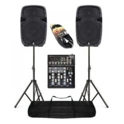 IMPIANTO AUDIO AMPLIFICATO COMPLETO 2 Casse Abs 800w 10" + 1 Mixer + 2 Stativi Con Borsa