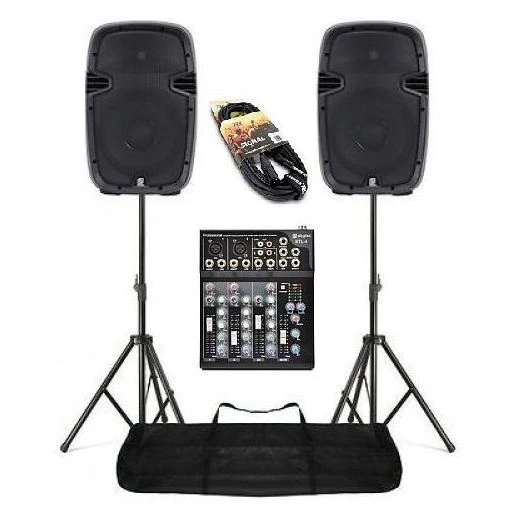 IMPIANTO AUDIO AMPLIFICATO COMPLETO 2 Casse Abs 800w 10" + 1 Mixer + 2 Stativi Con Borsa 1 IMPIANTO AUDIO AMPLIFICATO COMPLETO 2 Casse Abs 800w 10" + 1 Mixer + 2 Stativi Con Borsa